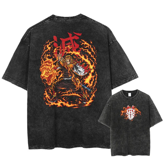 Demon Slayer® T-shirt Oversized Streetwear - DROP Infinity Castle - Heart Ablaze v2