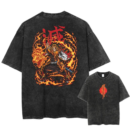 Demon Slayer® T-shirt Oversized Streetwear - DROP Infinity Castle - Heart Ablaze v1
